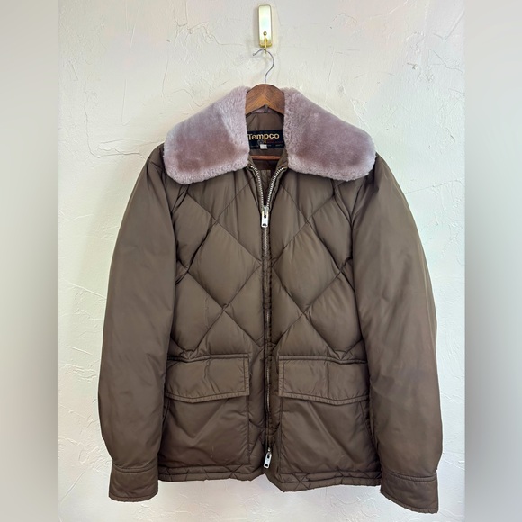 VINTAGE TEMPCO Men's Goose Down Puffer Coat Quilted Nylon‎ Jacket Army Green 42 - Picture 1 of 16